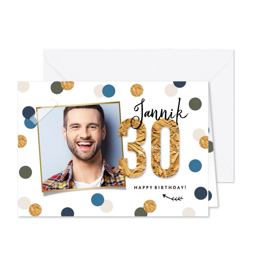 Geburtstagskarte 30. Geburtstag Konfetti & Foto - Karteneindruck