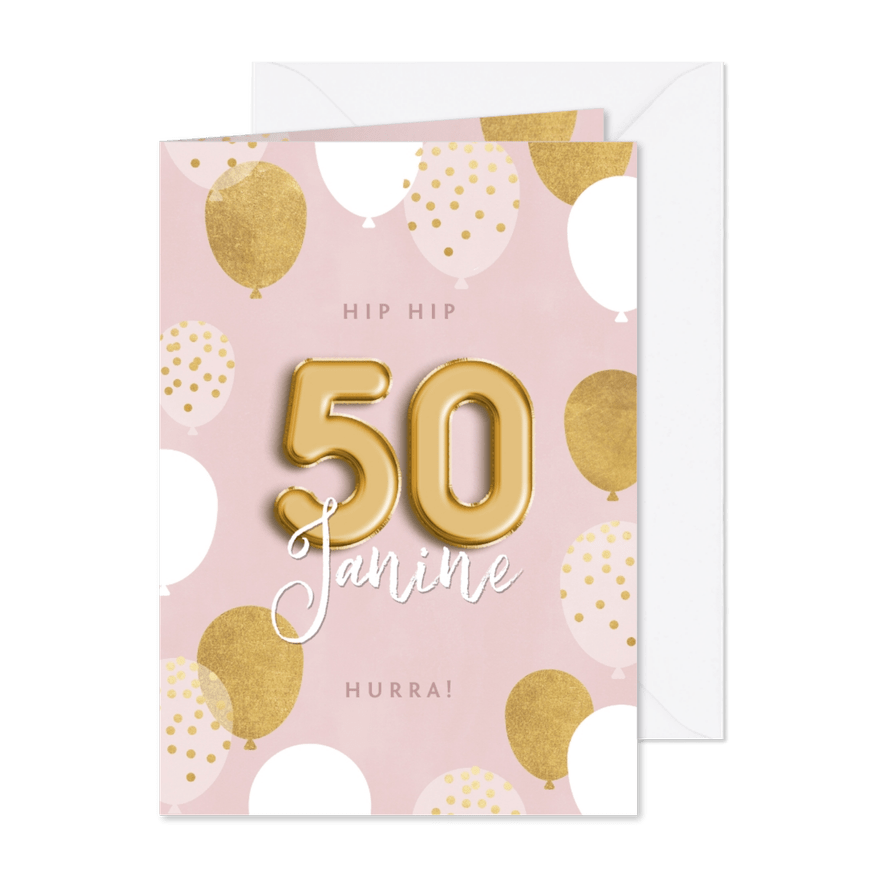 Geburtstagskarte 50. Geburtstag rosa & gold - Karteneindruck