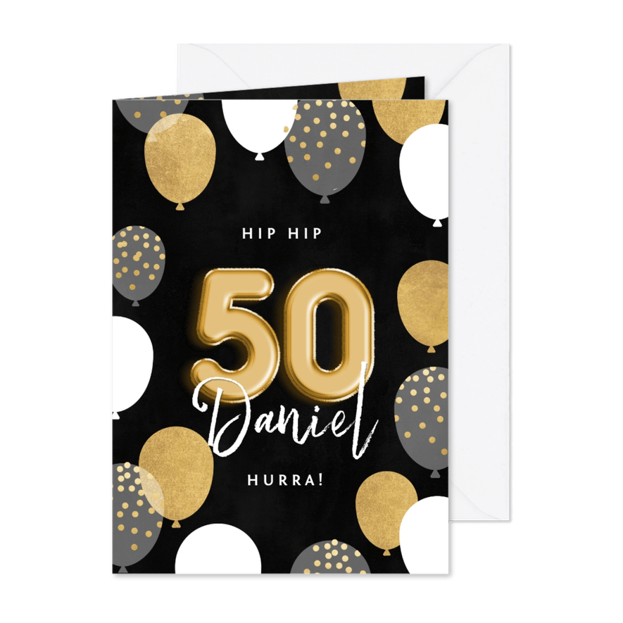 Geburtstagskarte 50. Geburtstag schwarz & gold - Karteneindruck