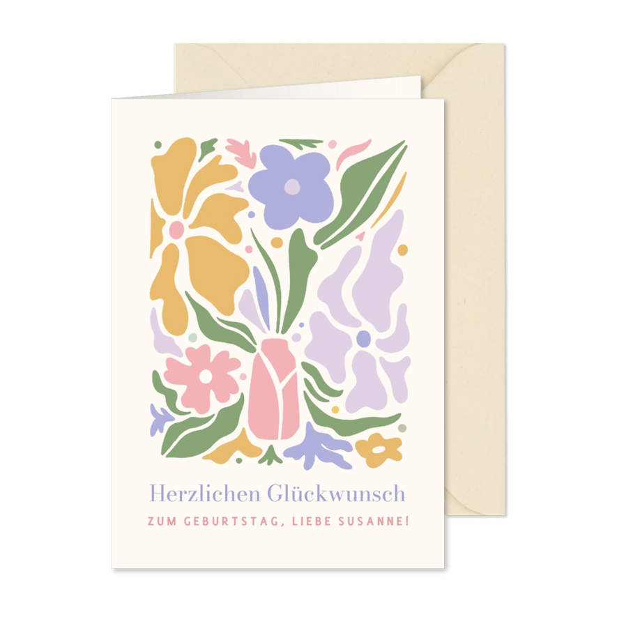 Geburtstagskarte abstrakte Blumen in Vase Design - Karteneindruck