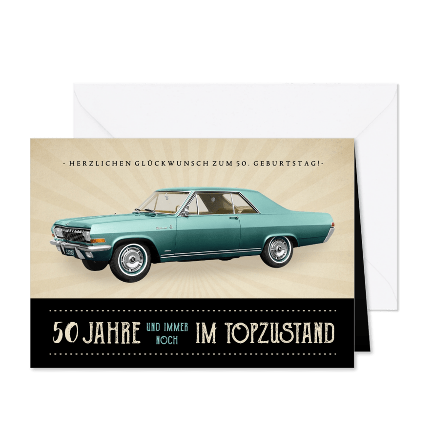Geburtstagskarte Auto Klassiker blau - Karteneindruck