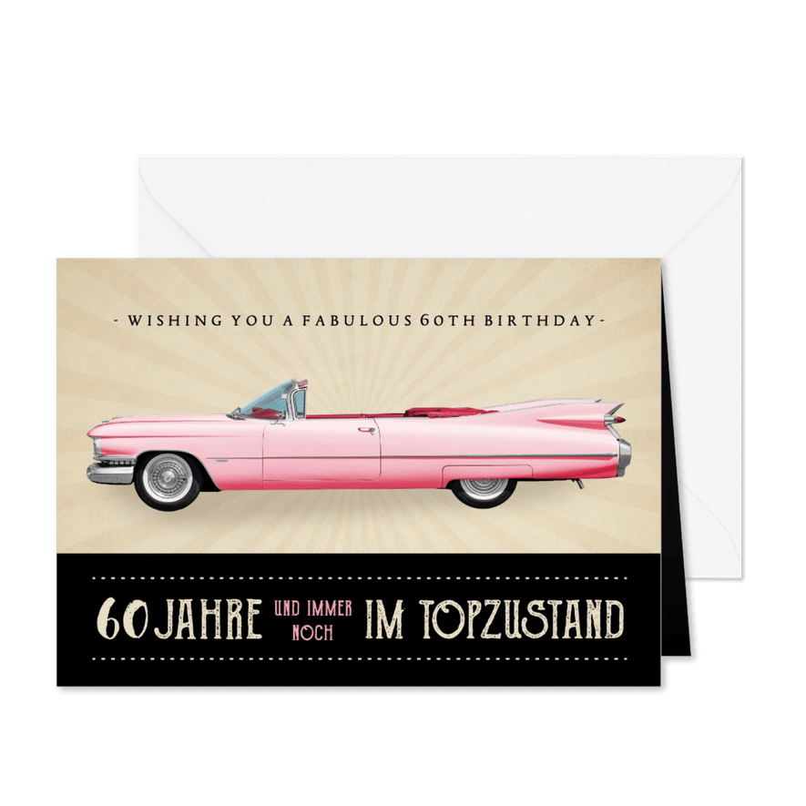 Geburtstagskarte Auto Klassiker pink - Karteneindruck