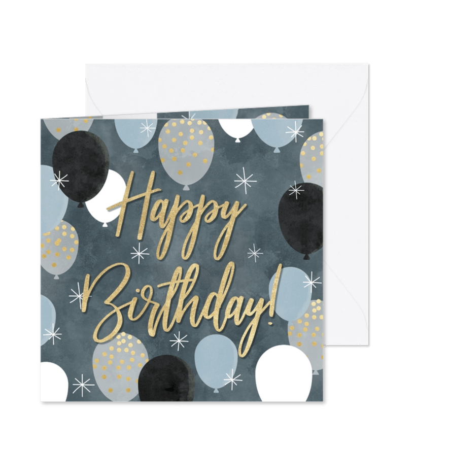Geburtstagskarte blaue Ballons 'Happy Birthday' - Karteneindruck