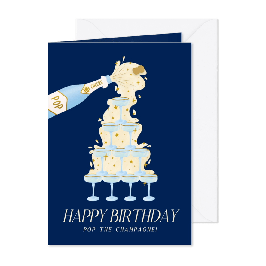 Geburtstagskarte Champagner-Turm 'happy birthday' - Karteneindruck