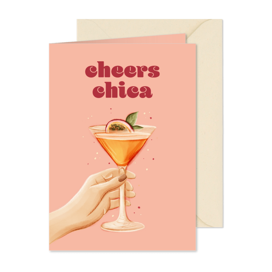 Geburtstagskarte 'Cheers Chica' Hand mit Cocktail - Karteneindruck