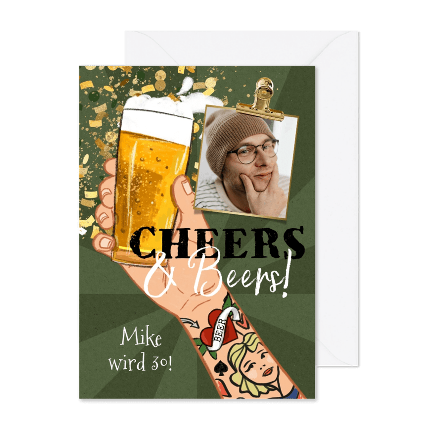 Geburtstagskarte 'Cheers & Beers' Bierglas - Karteneindruck
