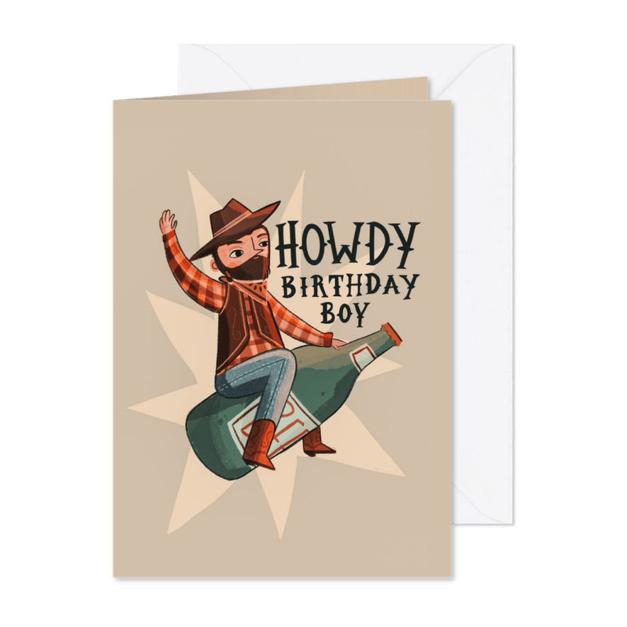 Geburtstagskarte Cowboy 'Howdy Birthday Boy' - Karteneindruck