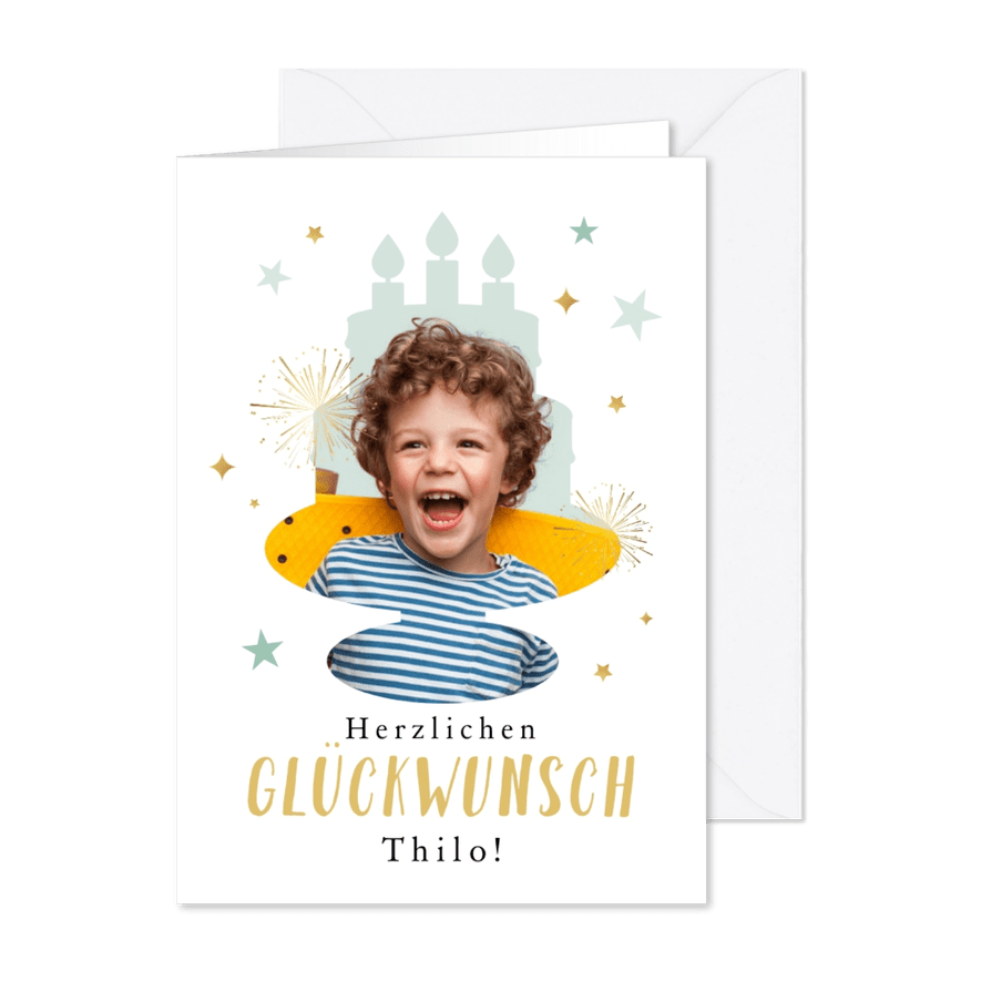 Geburtstagskarte Fotoausschnitt Torte - Karteneindruck