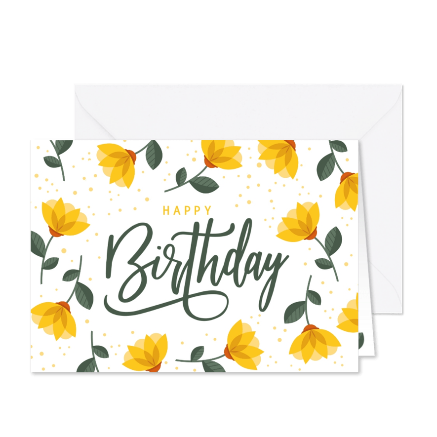 Geburtstagskarte Gelbe Blumen 'Happy Birthday' - Karteneindruck