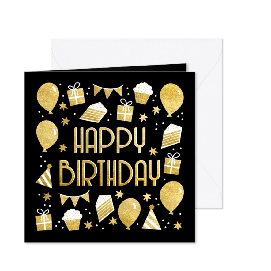 Geburtstagskarte 'Happy Birthday' Gold & Schwarz - Karteneindruck