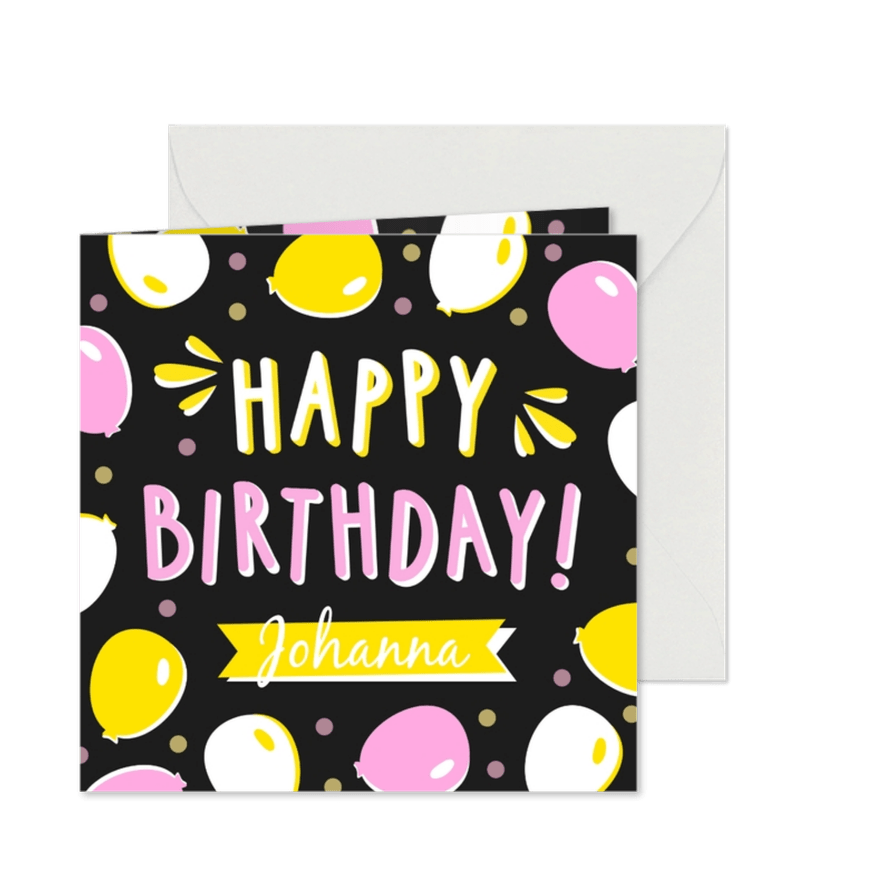Geburtstagskarte Happy Birthday schwarz bunte Luftballons - Karteneindruck