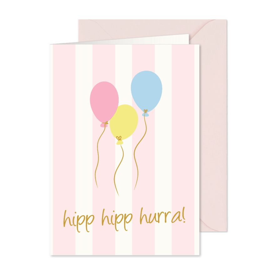 Geburtstagskarte 'Hipp Hipp Hurra' Luftballons gestreift - Karteneindruck