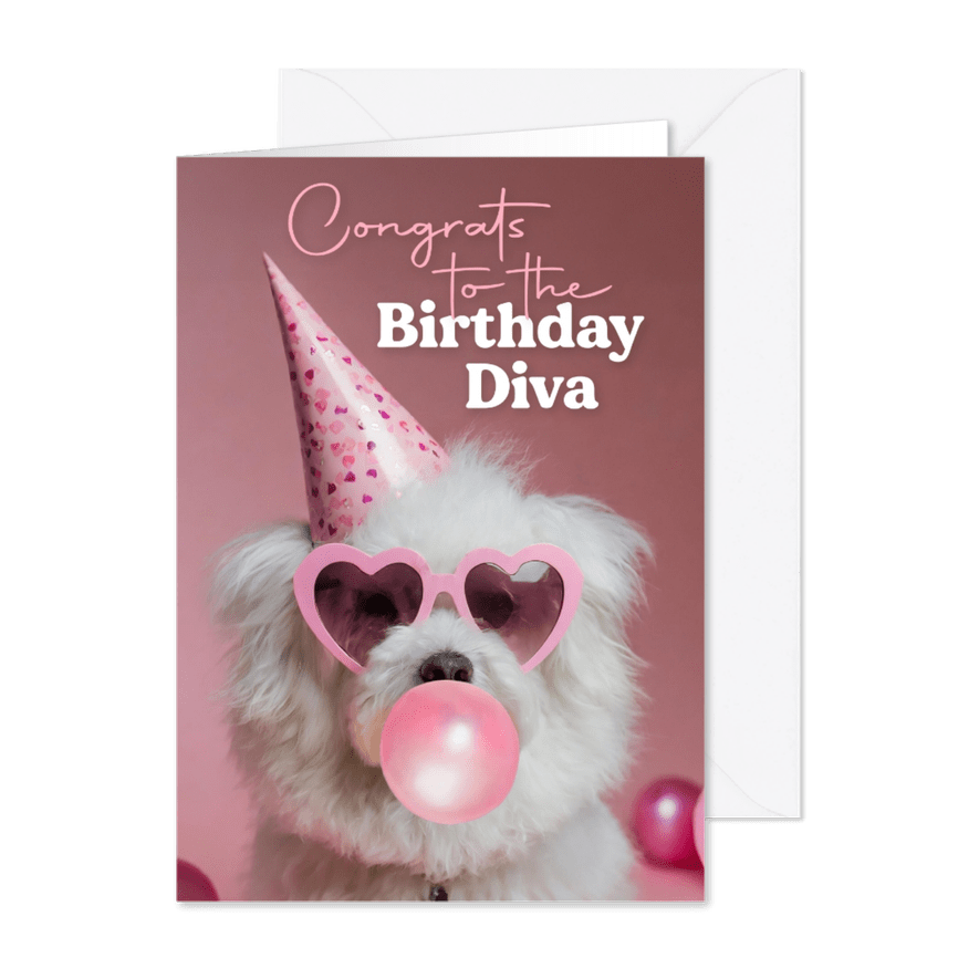 Geburtstagskarte Hund 'Birthday Diva' - Karteneindruck