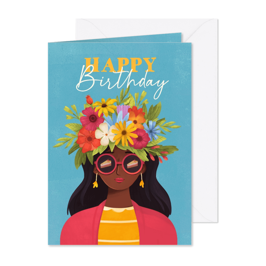 Geburtstagskarte Illustration Frau mit Blumenkrone - Karteneindruck