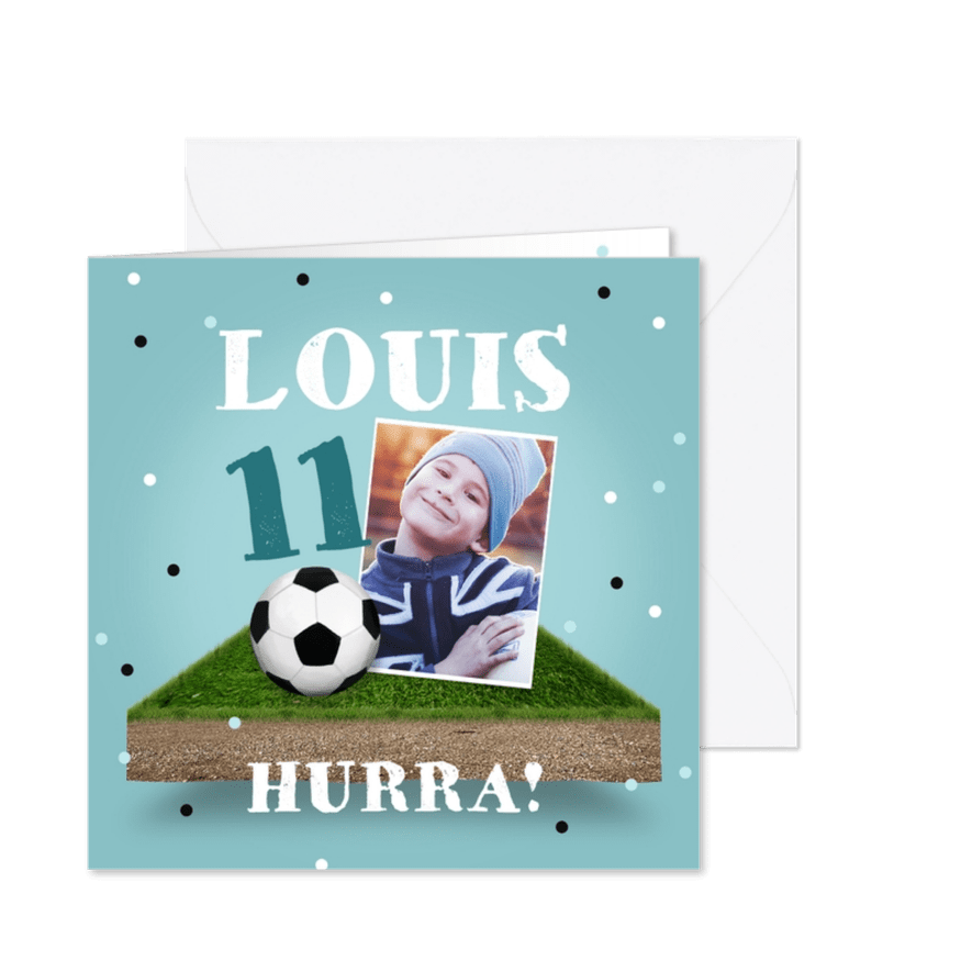 Geburtstagskarte Junge Fußball mit Foto - Karteneindruck