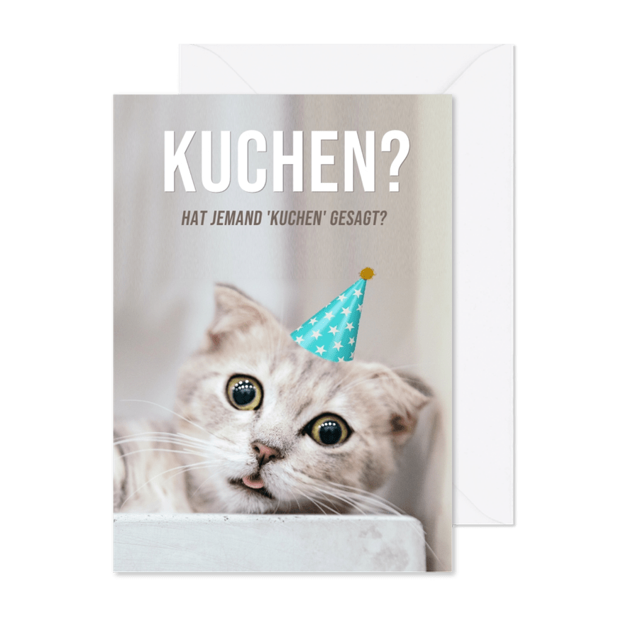 Geburtstagskarte Katze mit Partyhut - Karteneindruck