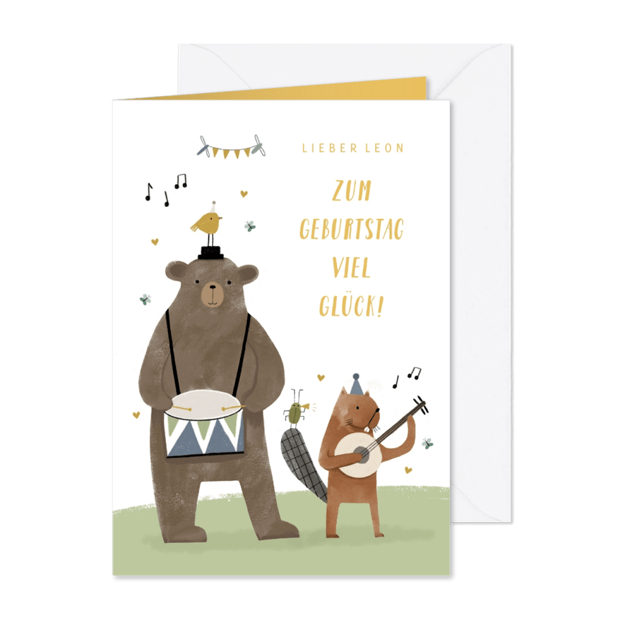 Geburtstagskarte Kind Tierorchester - Karteneindruck