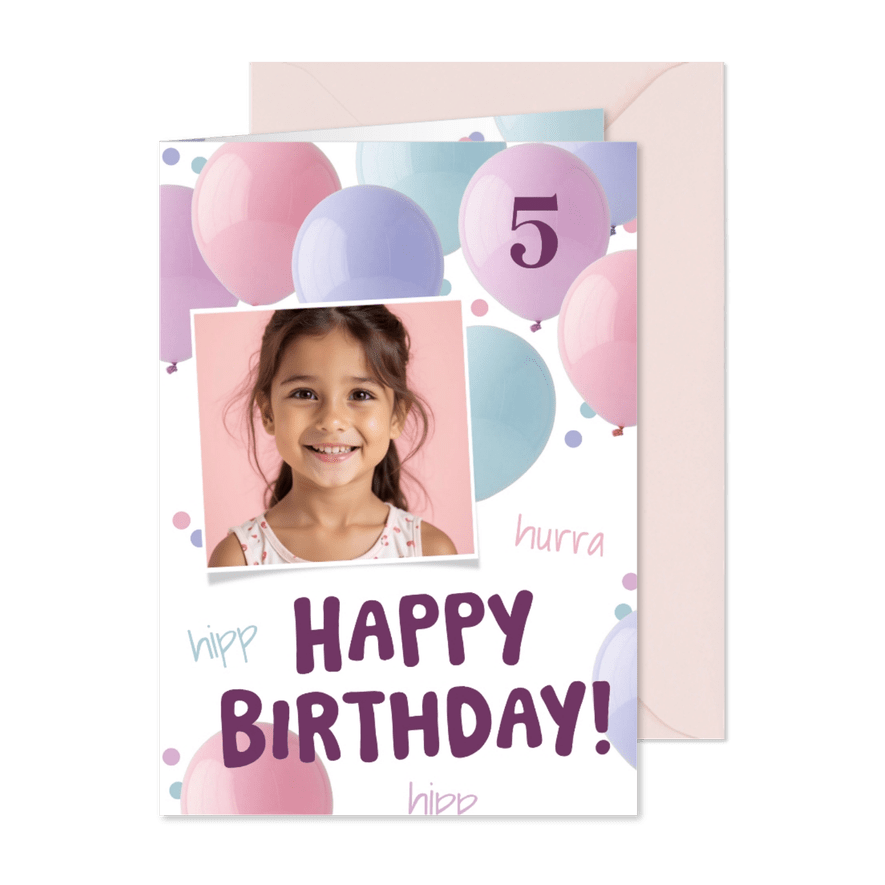 Geburtstagskarte Luftballons Pastel mit Foto - Karteneindruck
