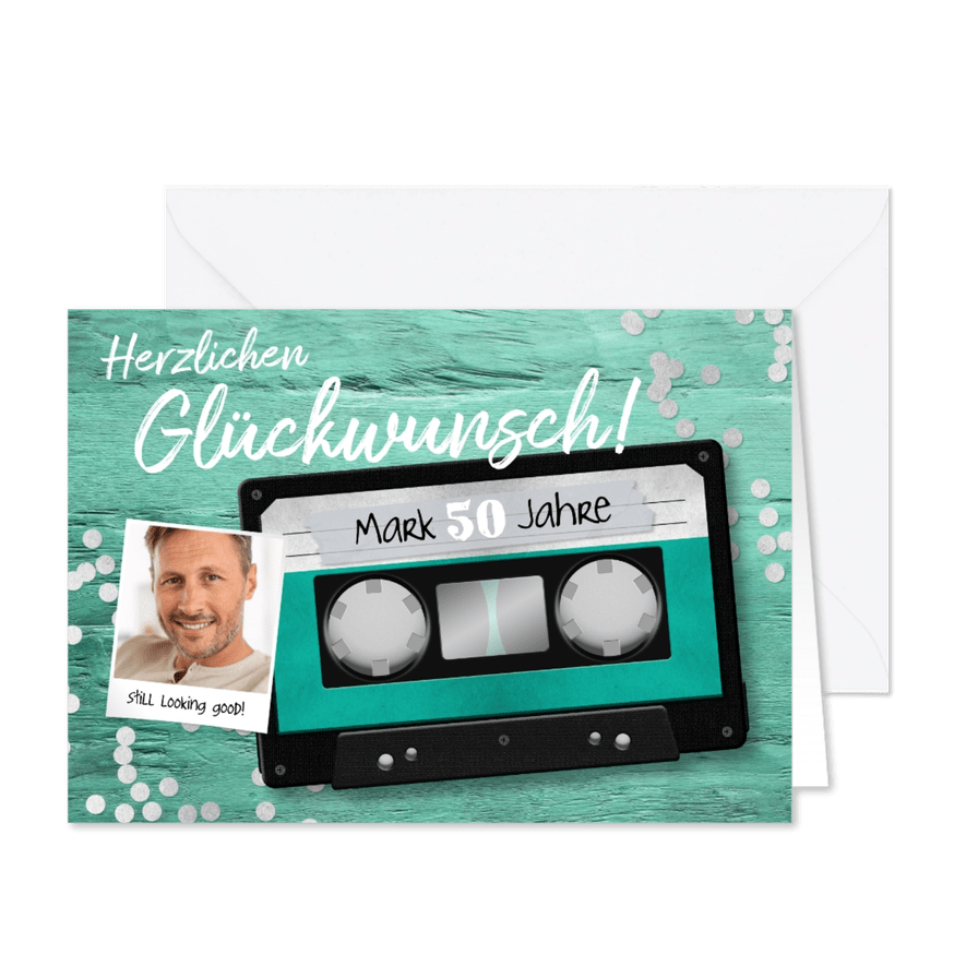 Geburtstagskarte Musikkassette mit Foto - Karteneindruck