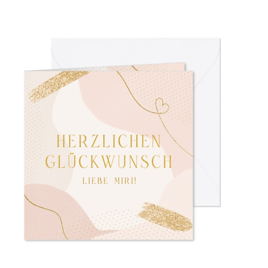 Geburtstagskarte organische Formen mit Herzchen - Karteneindruck