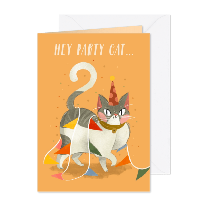 Geburtstagskarte 'Party Cat' mit Girlande - Karteneindruck