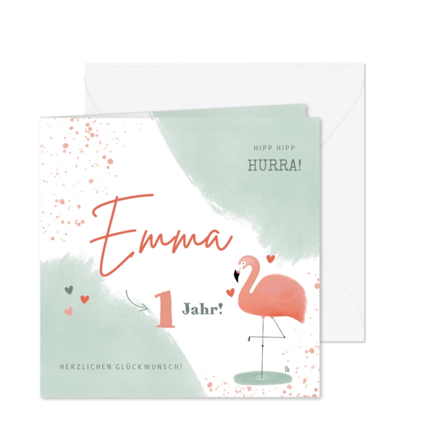 Geburtstagskarte pastell mit Flamingo - Karteneindruck
