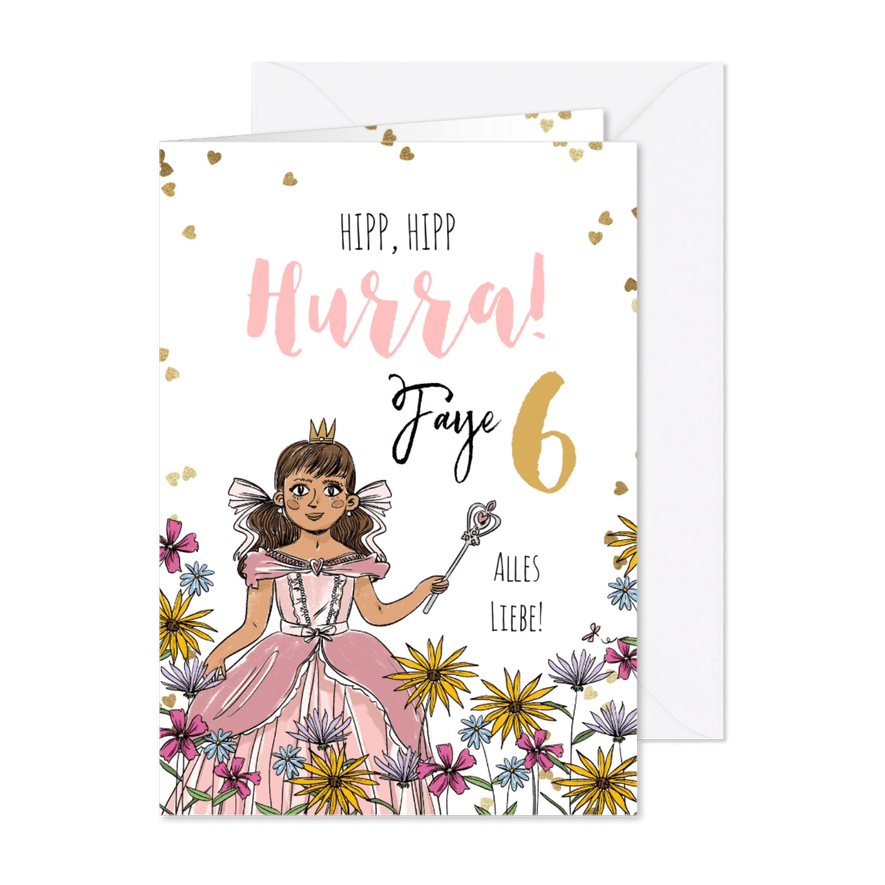 Geburtstagskarte Prinzessin mit Blumen - Karteneindruck