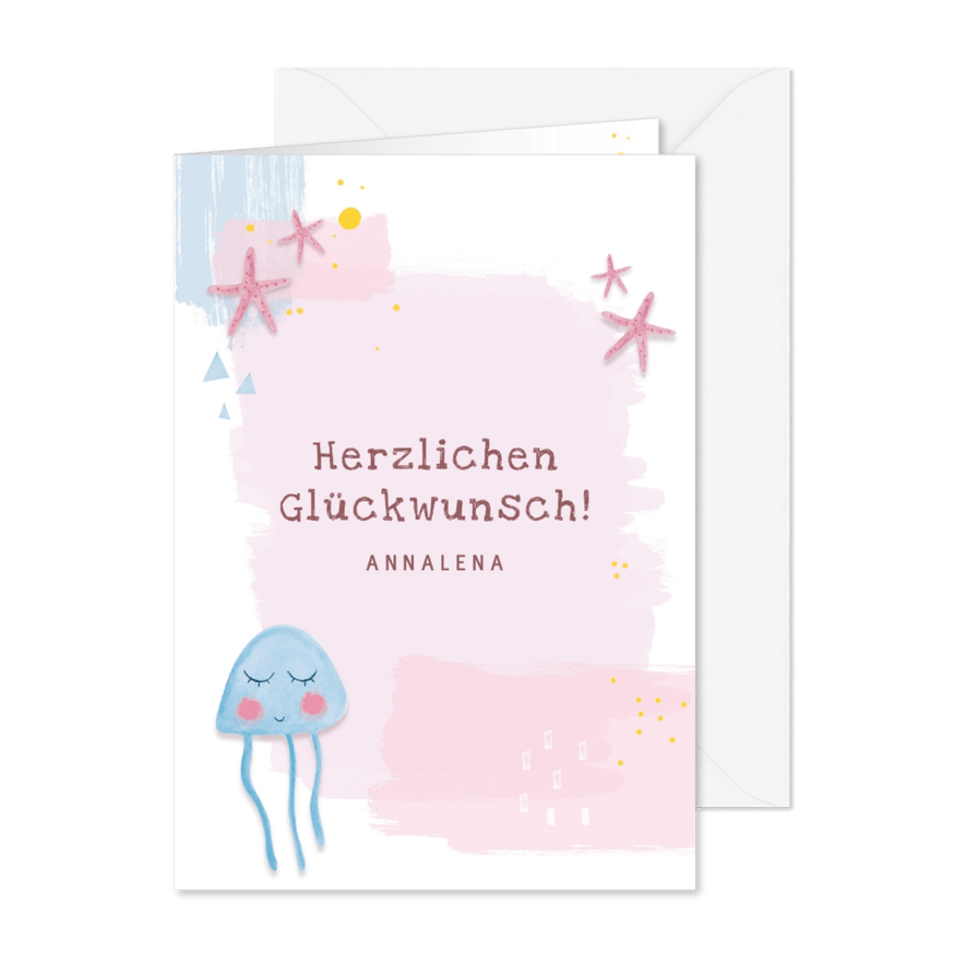 Geburtstagskarte Qualle & Seesterne - Karteneindruck