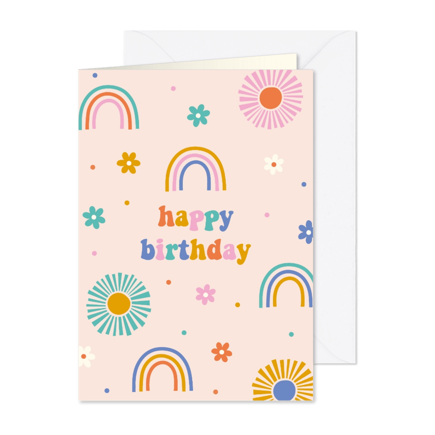 Geburtstagskarte Regenbogen & Sonne 'Happy Birthday' - Karteneindruck