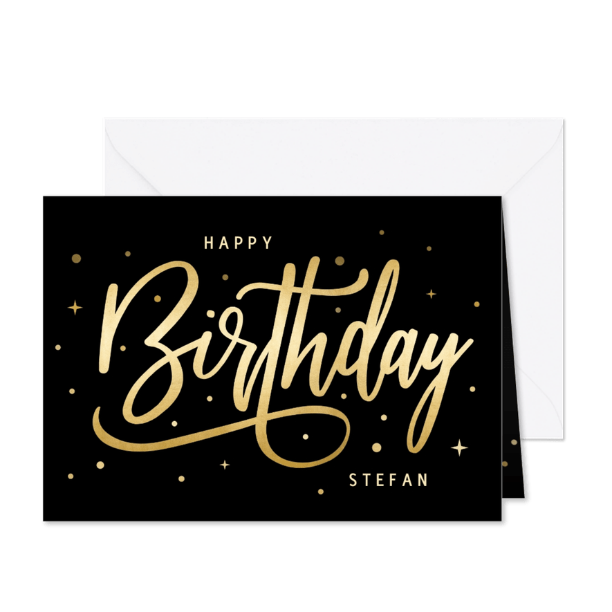 Geburtstagskarte schwarz-gold 'Happy Birthday' - Karteneindruck