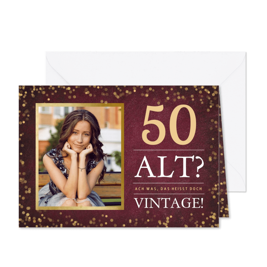 Geburtstagskarte Vintage 50 mit Foto - Karteneindruck