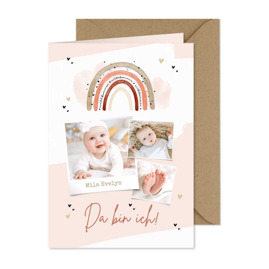 Geburtstkarte rosa Regenbogen mit Fotos - Karteneindruck
