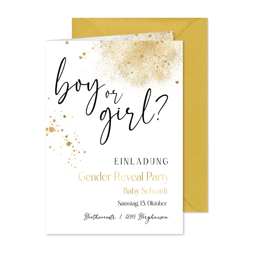 Gender Reveal Party Einladungskarte 'Boy or Girl' - Karteneindruck
