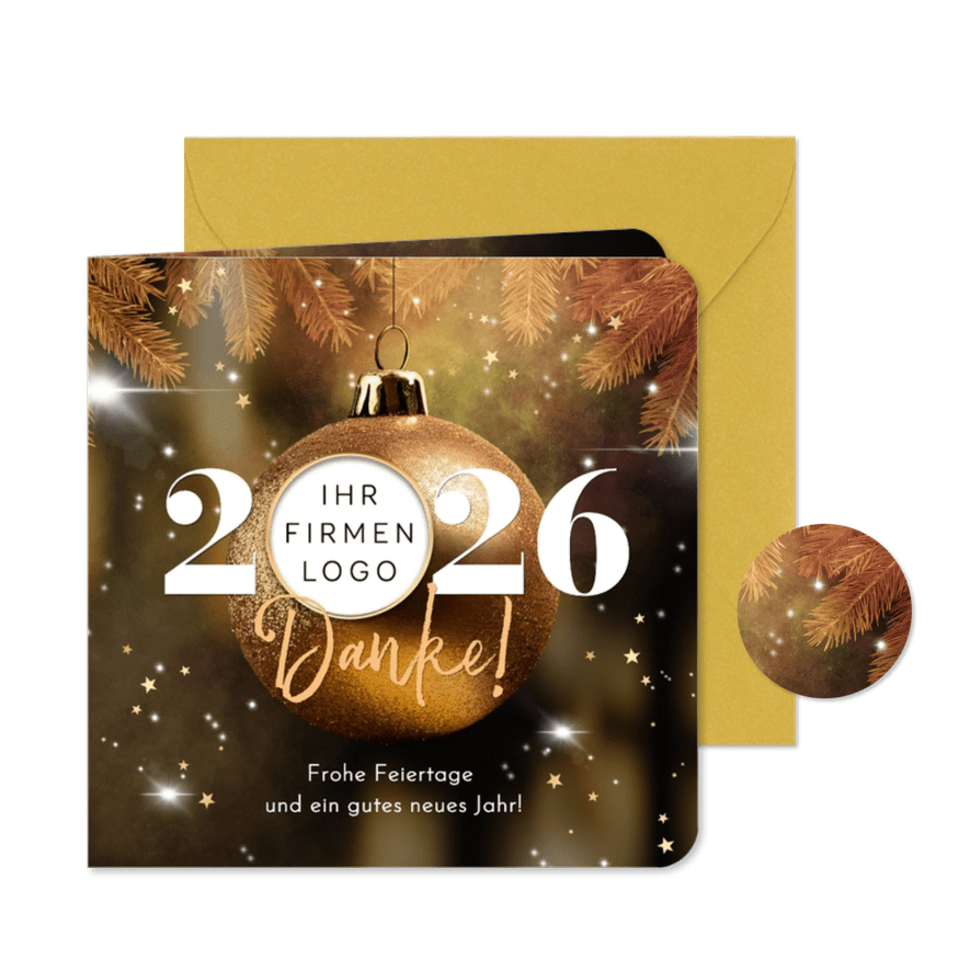 Geschäftliche Dankeskarte Weihnachtskugel mit Logo - Karteneindruck