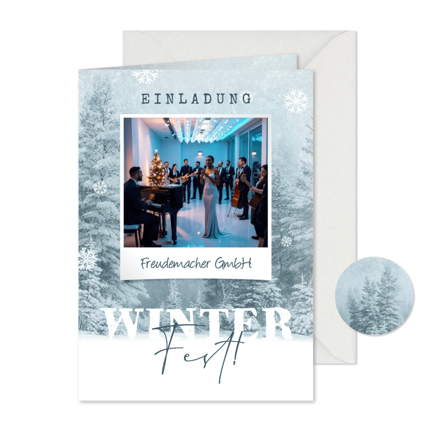 Geschäftliche Einladung 'Winterfest' Foto & Winterwald - Karteneindruck