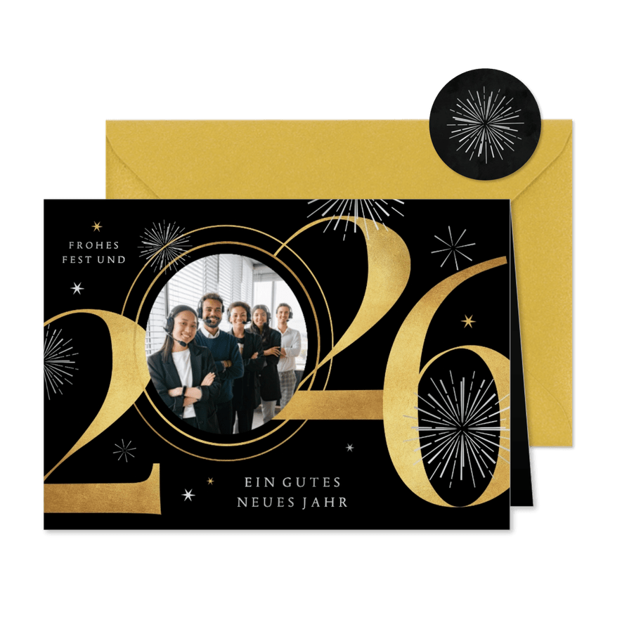 Geschäftliche Foto-Weihnachtskarte Neujahr Feuerwerk - Karteneindruck