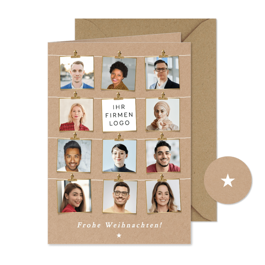 Geschäftliche Fotocollage Weihnachtskarte Mitarbeiterfotos - Karteneindruck