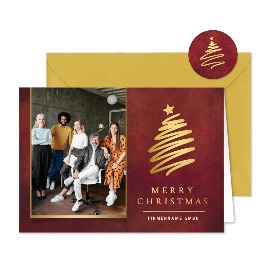 Geschäftliche Karte Weihnachten Baum & Foto - Kartenvorschau
