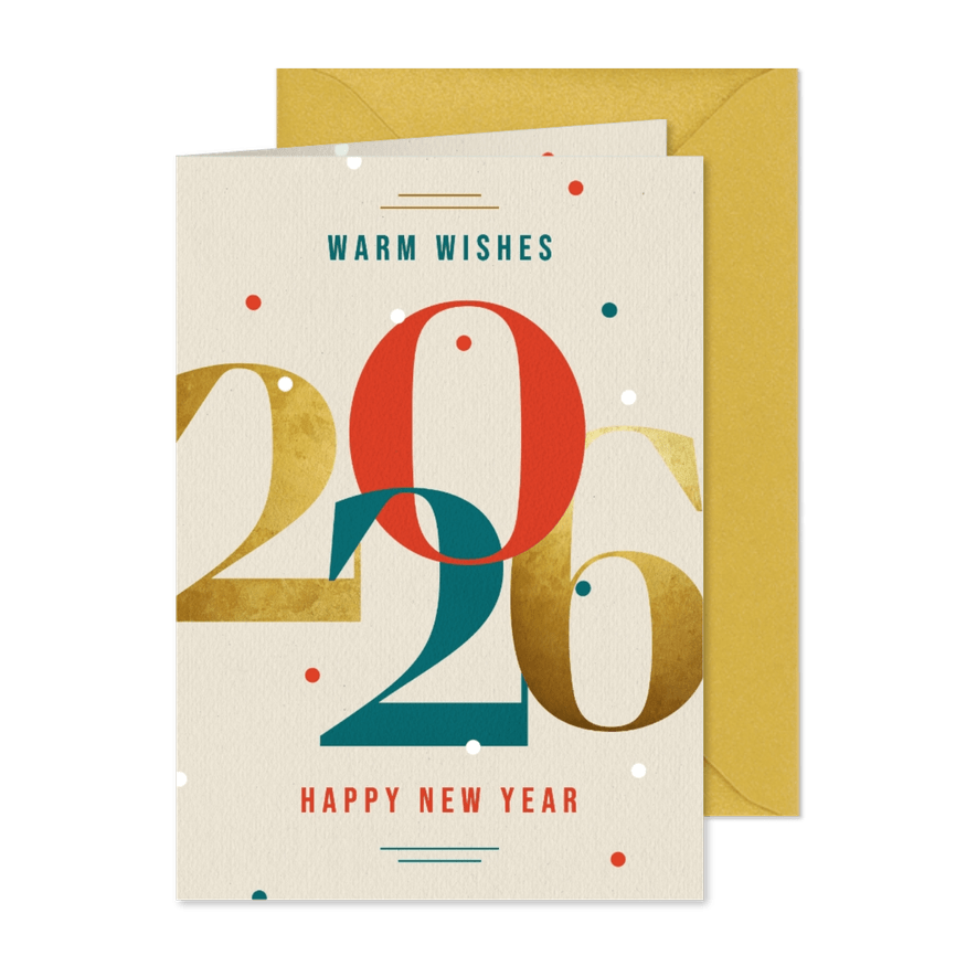 Geschäftliche Neujahrsgrüße große Ziffern 2026 - Karteneindruck