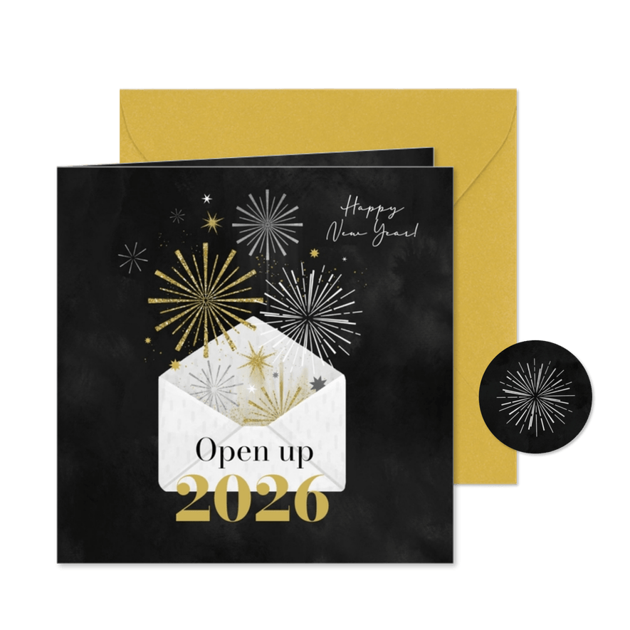 Geschäftliche Neujahrskarte Briefumschlag 'Open up' - Karteneindruck
