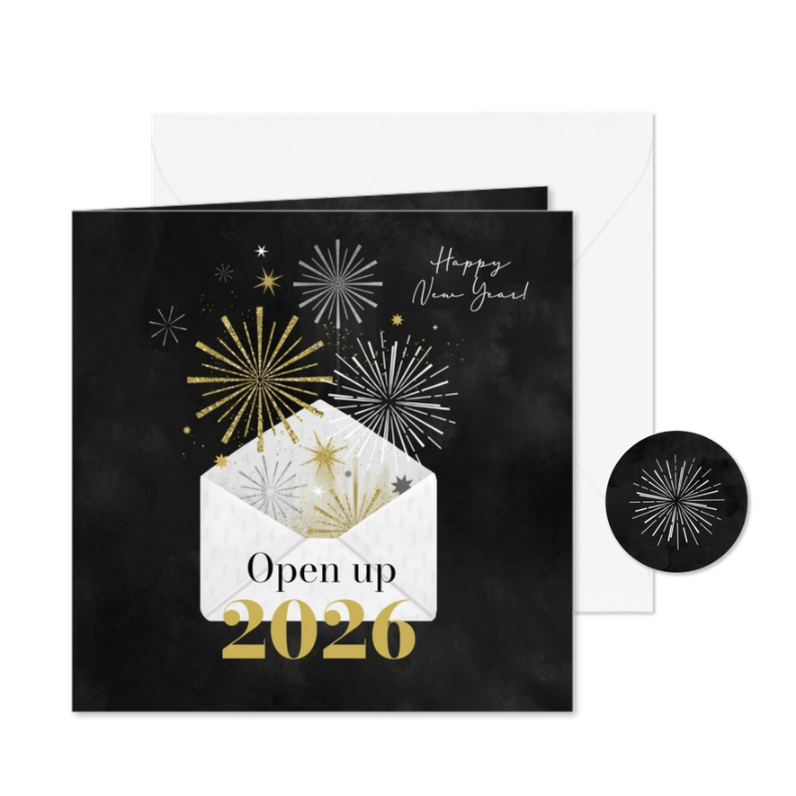 Geschäftliche Neujahrskarte Briefumschlag 'Open up' - Karteneindruck