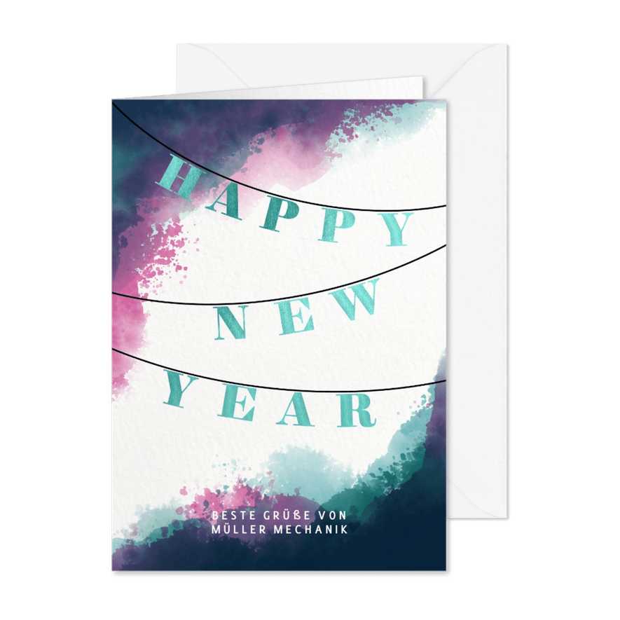 Geschäftliche Neujahrskarte Girlande Happy New Year - Karteneindruck