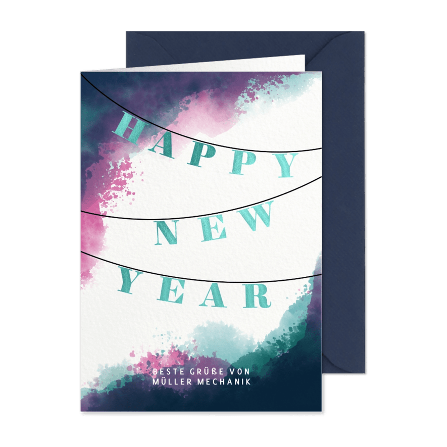 Geschäftliche Neujahrskarte Girlande Happy New Year - Karteneindruck
