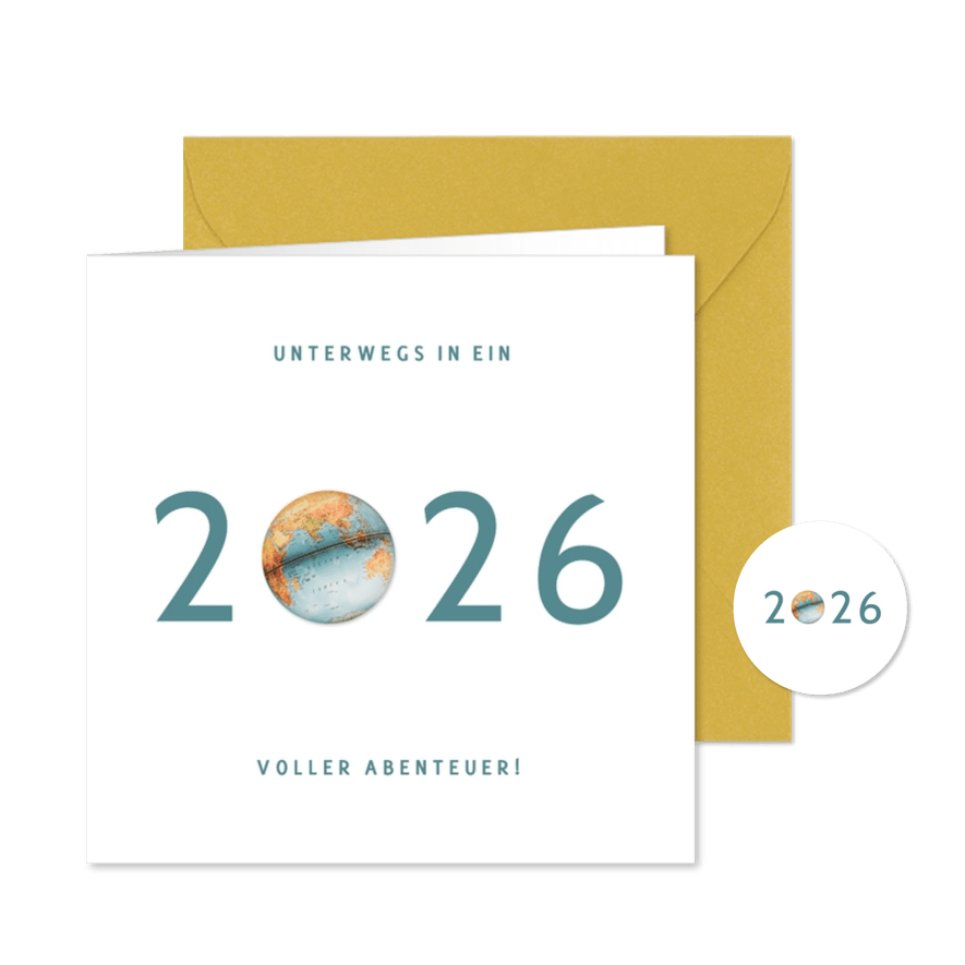 Geschäftliche Neujahrskarte mit 2026 Weltkugel - Karteneindruck
