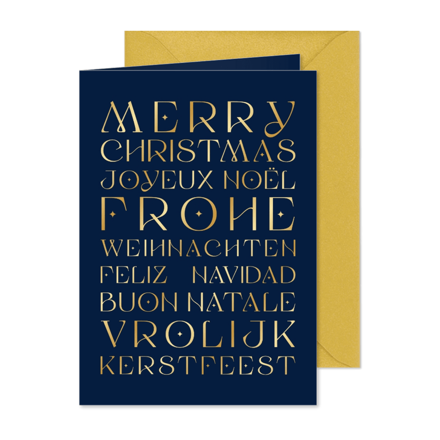 Geschäftliche Weihnachtsgrüße Sprachen in Golddruck - Karteneindruck