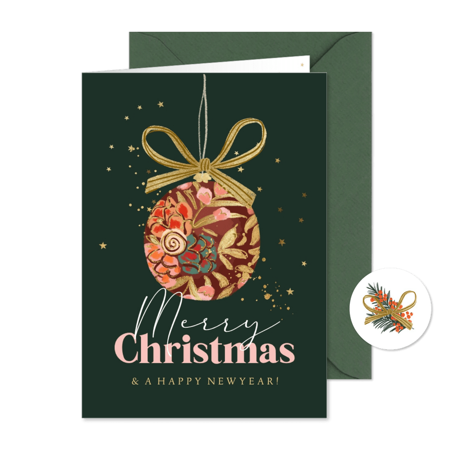 Geschäftliche Weihnachtsgrüße Weihnachtskugel Schleife - Kartenvorschau