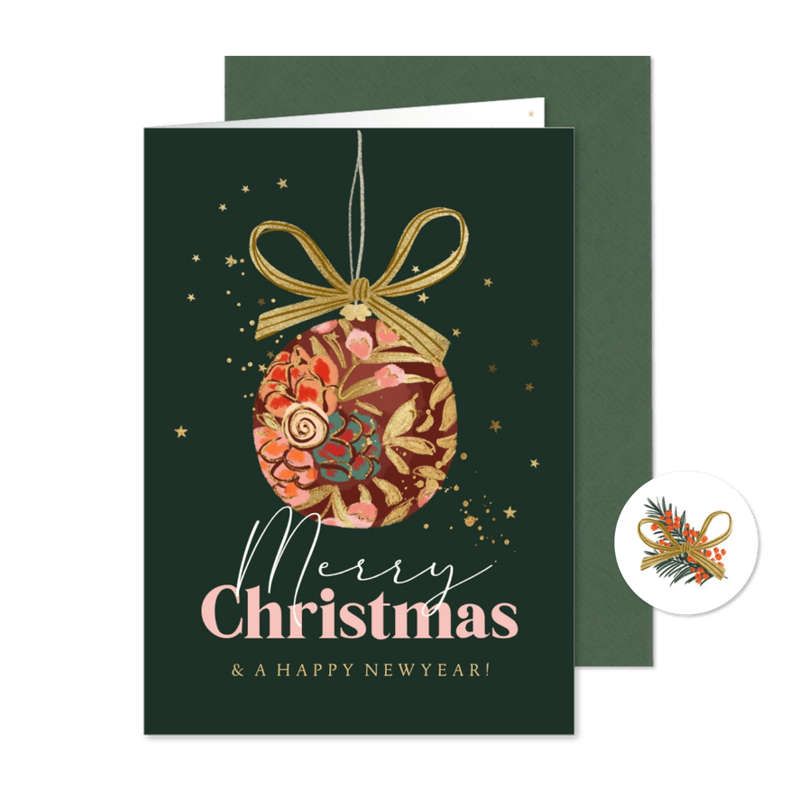 Geschäftliche Weihnachtsgrüße Weihnachtskugel Schleife - Karteneindruck
