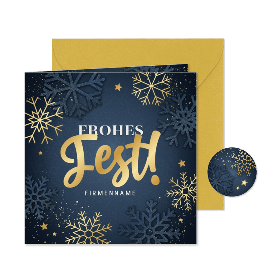 Geschäftliche Weihnachtsgrußkarte 'Frohes Fest' gold - Kartenvorschau