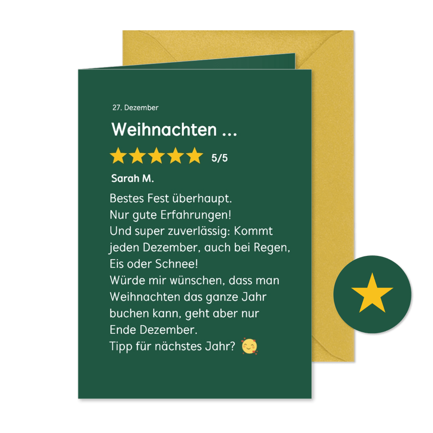 Geschäftliche Weihnachtskarte 5 Sterne Bewertung - Kartenvorschau