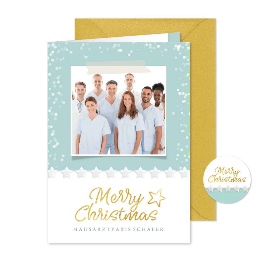 Geschäftliche Weihnachtskarte Arztpraxis mit Foto - Karteneindruck